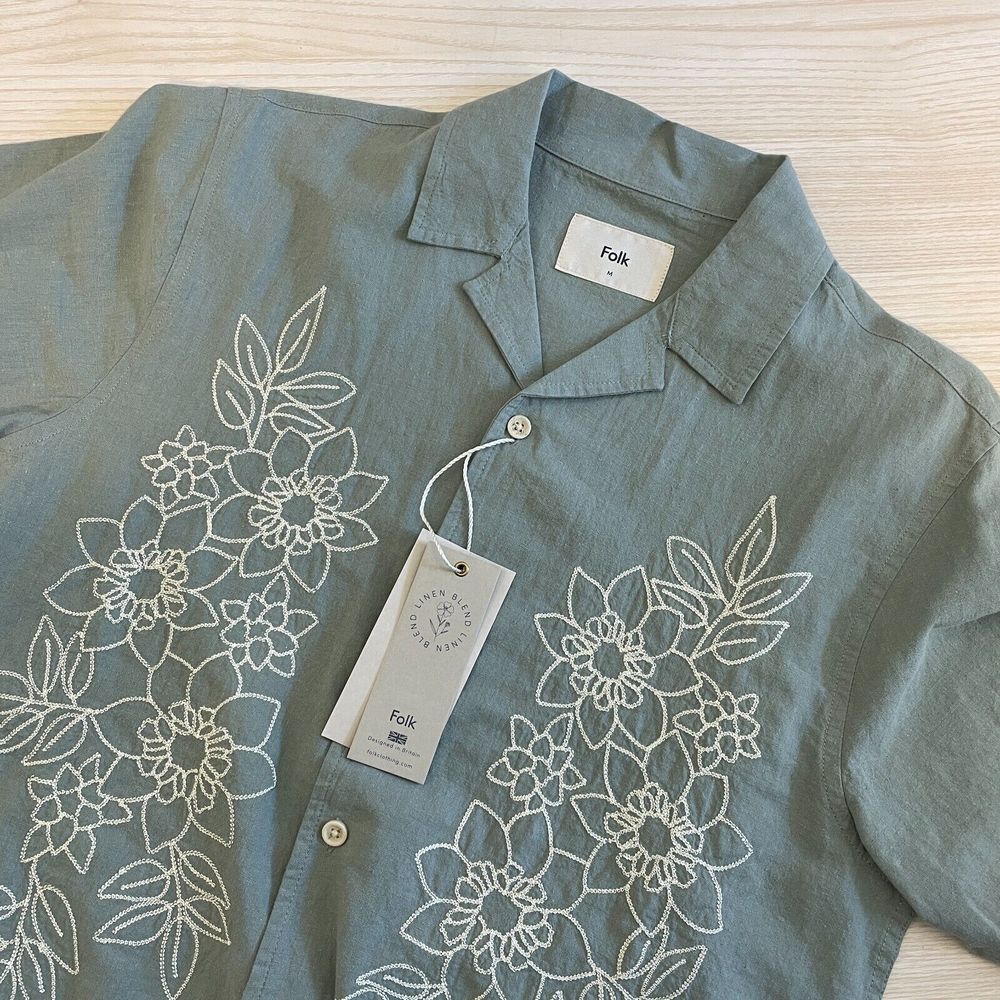 NWT Folk Healey SS Shirt Men's Medium Green Floral Short‎ Sleeve Button Up $165
